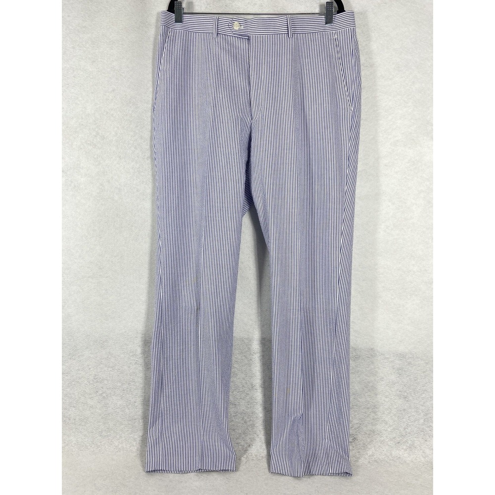 Alan Flusser Pants Men's 36x32 Blue White Chino Seersucker Striped NWOT